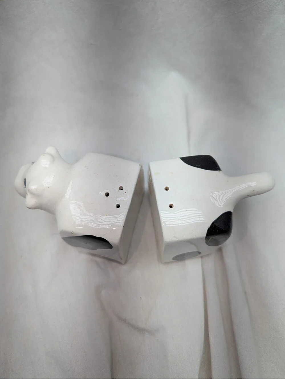 OPTIONS CERAMIC BLACK AND WHITE  WHIMSICAL COW SALT AND PEPPER SHAKERS  6”x 3”